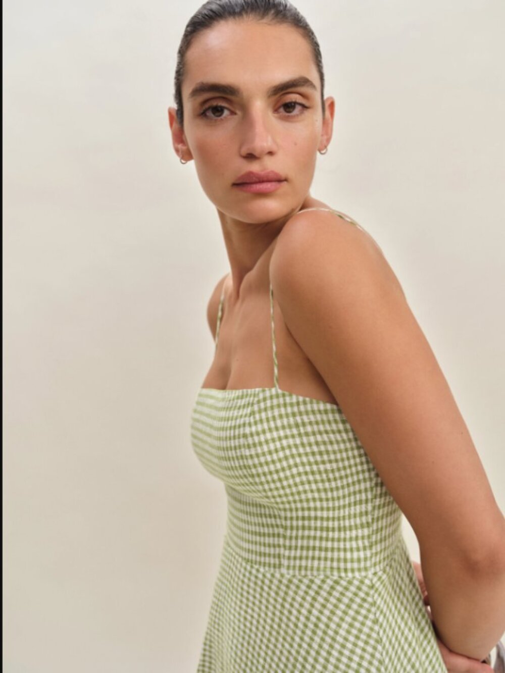 Reformation Monette Linen Dress - Size 4 - Avocado Check - Picture 10 of 11